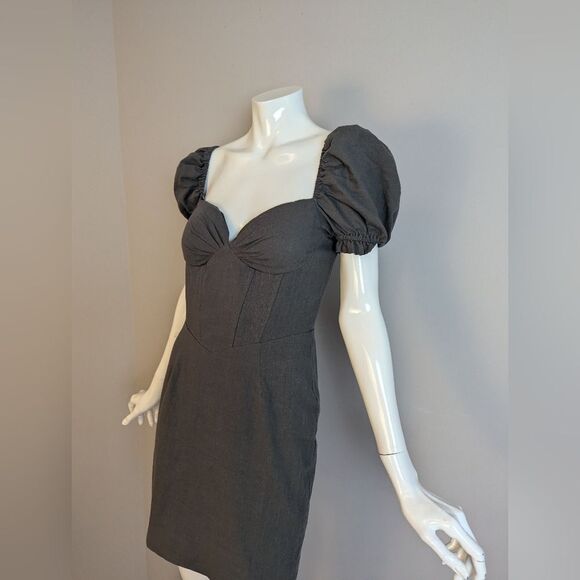 Sisters & Seekers Parlour Dress UK 6 Puff Sleeve Corset Mini Gray - Picture 2 of 10